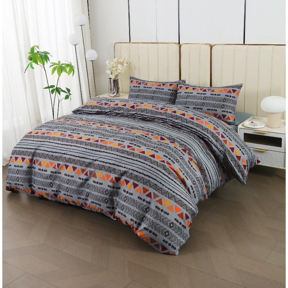 Juego de cama 4 piezas con funda elástica, (Funda de Edredón + Funda Protectora de Colchón + 1/2 Fundas de Almohada), Juego de Funda de Edredón 3-4 Piezas Estilo Nórdico de Color Sólido/Estampado, Ajustable para Camas de 90/105/135/150/180 cm, Regalo Navi