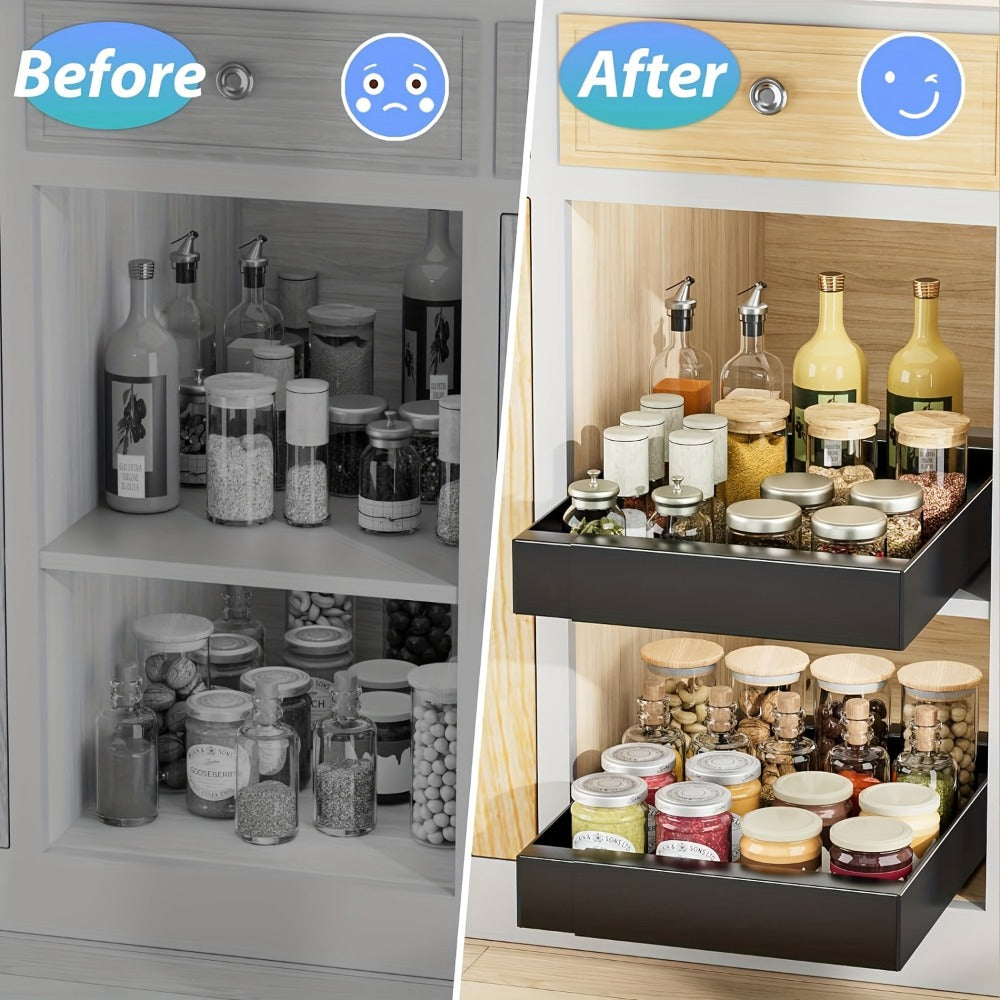 Organizador de gabinete extraíble, estante de almacenamiento resistente y expandible con cajones deslizantes, sin necesidad de taladrar, organizador para cocinas y baños, estante deslizable, extensible 31-52 cm (, blanco)