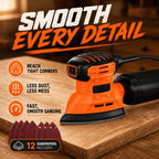 Lijadora triangular Delta de 150W, 12000 RPM, 12 hojas de lija (140X140X80Mm), doble extracción de polvo, ideal para madera y superficies