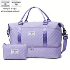 Juego de Bolsos para Mujer: Combinación de Bolso de Viaje y de Gimnasio de Gran Capacidad, Bolso con Estampado de Letras, Regalo de San Valentín, Bolso de Equipaje Multifuncional, Bolso de Mano Cosido para Viajes de Corta y Larga Distancia, Compartimento