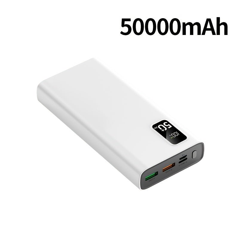 Batería Externa de 50000mAh, Pantalla LED de Energía, Carga Rápida Tipo-C, Banco de Energía de Gran Capacidad y Carga Súper Rápida, Ideal para Cargar Teléfonos Móviles/Samsung/Dispositivos Electrónicos Android, Batería de Emergencia Portátil para Exterior