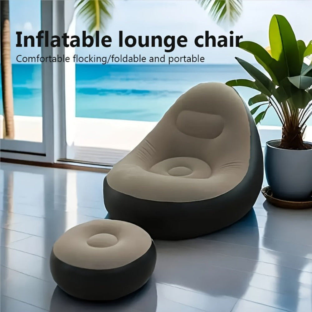 1 sofá inflable para exteriores con reposapiés/1 reposapiés, sofá inflable portátil, inflado rápido, plegable y ligero, adecuado para camping, playa, piscina