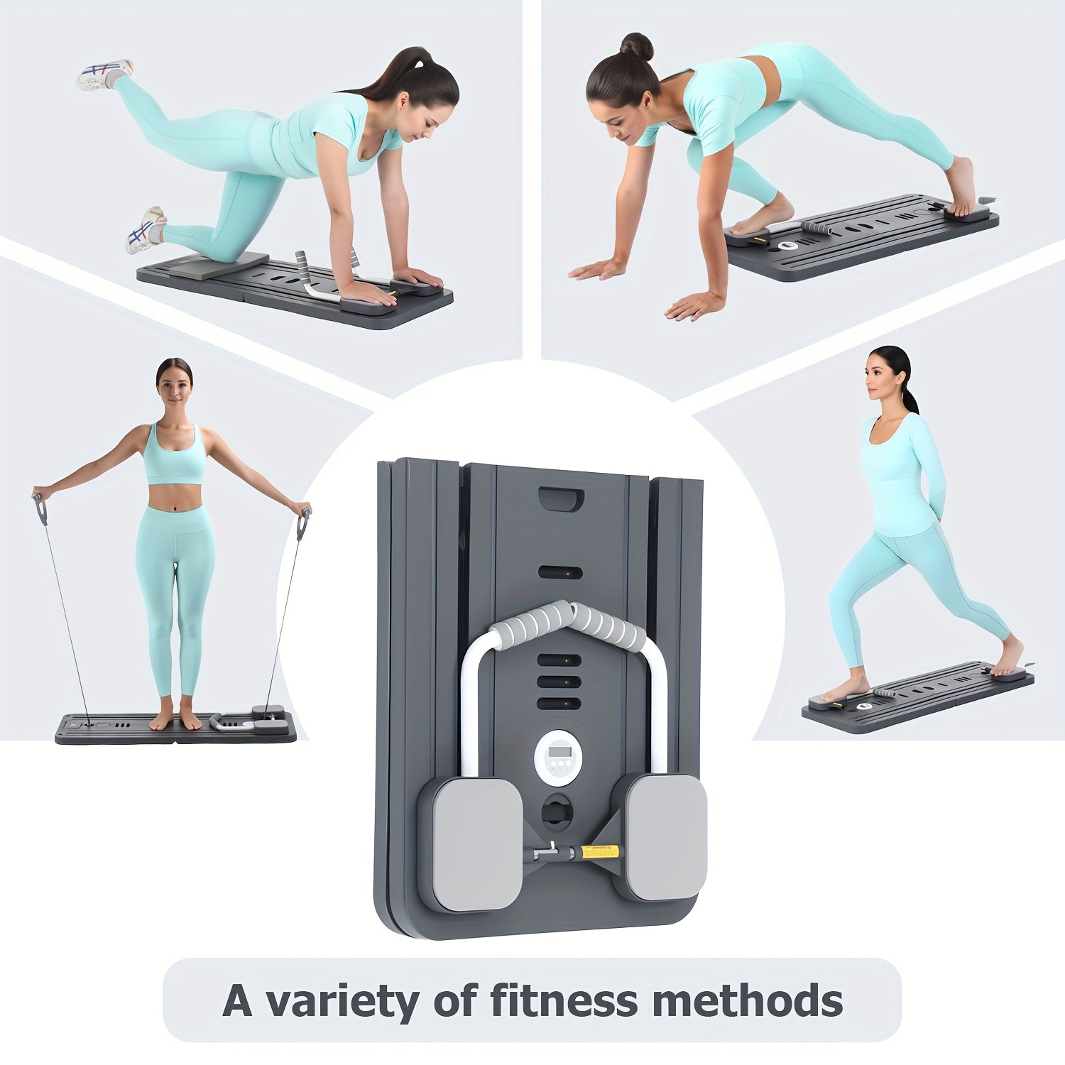 Tabla de Pilates Yoga Plegable | Set de Gimnasio Multifuncional para el Hogar con Temporizador, 2 Manijas de Resistencia, 2 Cuerdas de Tensión, Barra de Flexiones y Plataforma de Equilibrio | Entrenamiento de Core y Fuerza para Mujeres y Principiantes, En
