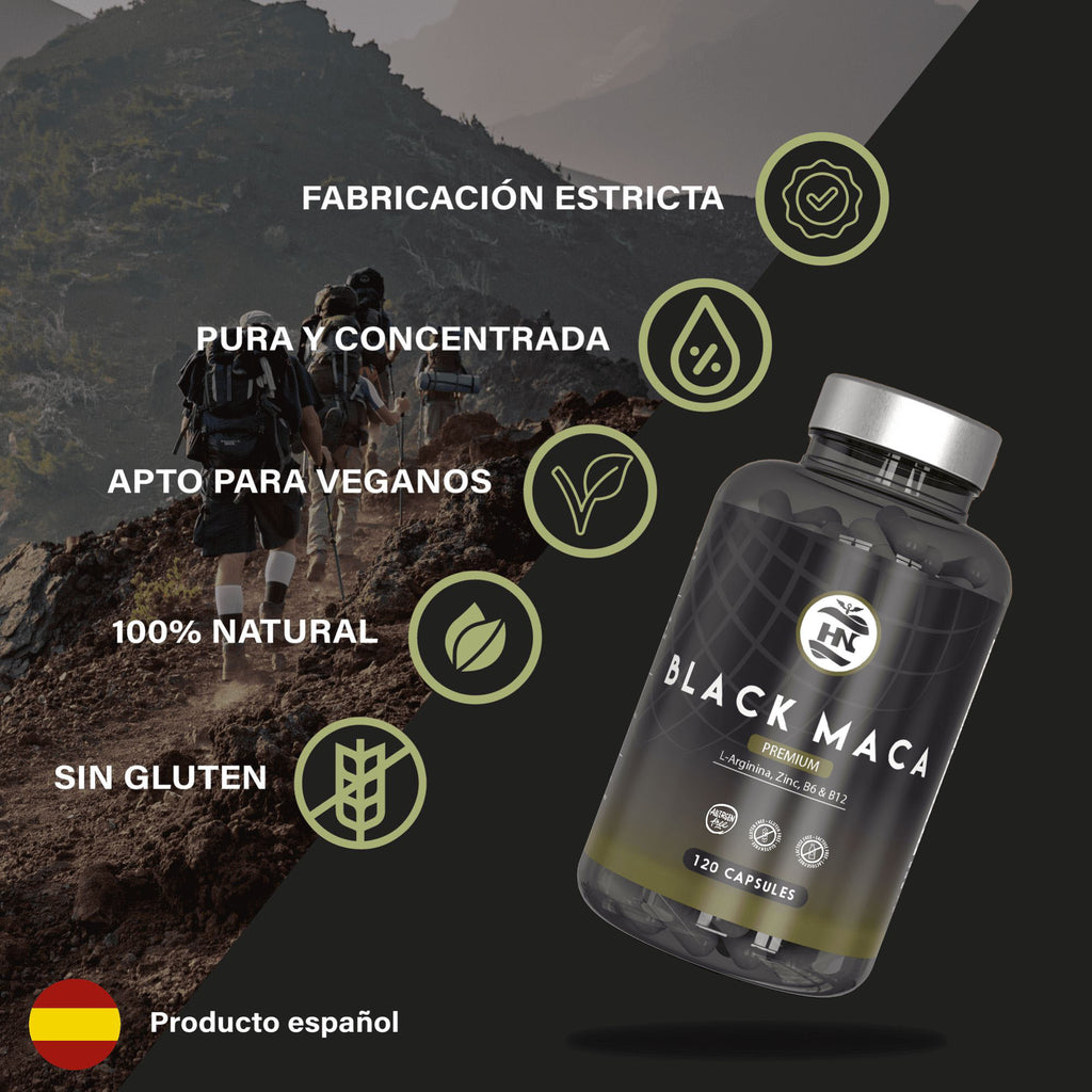 HN - Healthy Nutrition Maca Negra Andina con L-Arginina y Zinc – Suplemento con Vitaminas B6 y B12 – 120 Cápsulas Vegetales