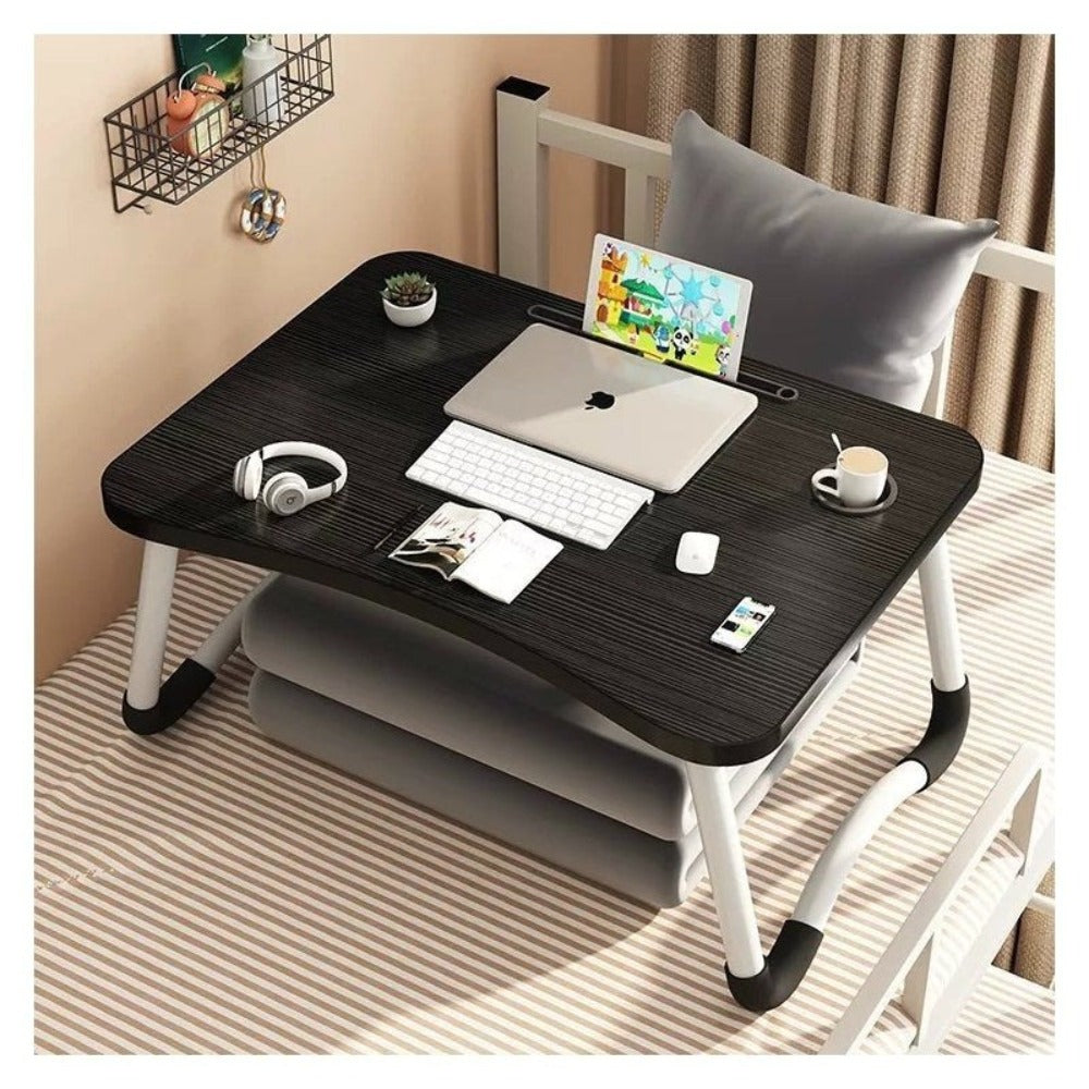 Mesa plegable multifunción para cama y sofá con portavasos, 60×40×28 cm, mesa auxiliar con atril para leer en la cama, bandeja multifunción para ordenador, libros, trabajo y estudio en casa (con cajón / sin cajón)