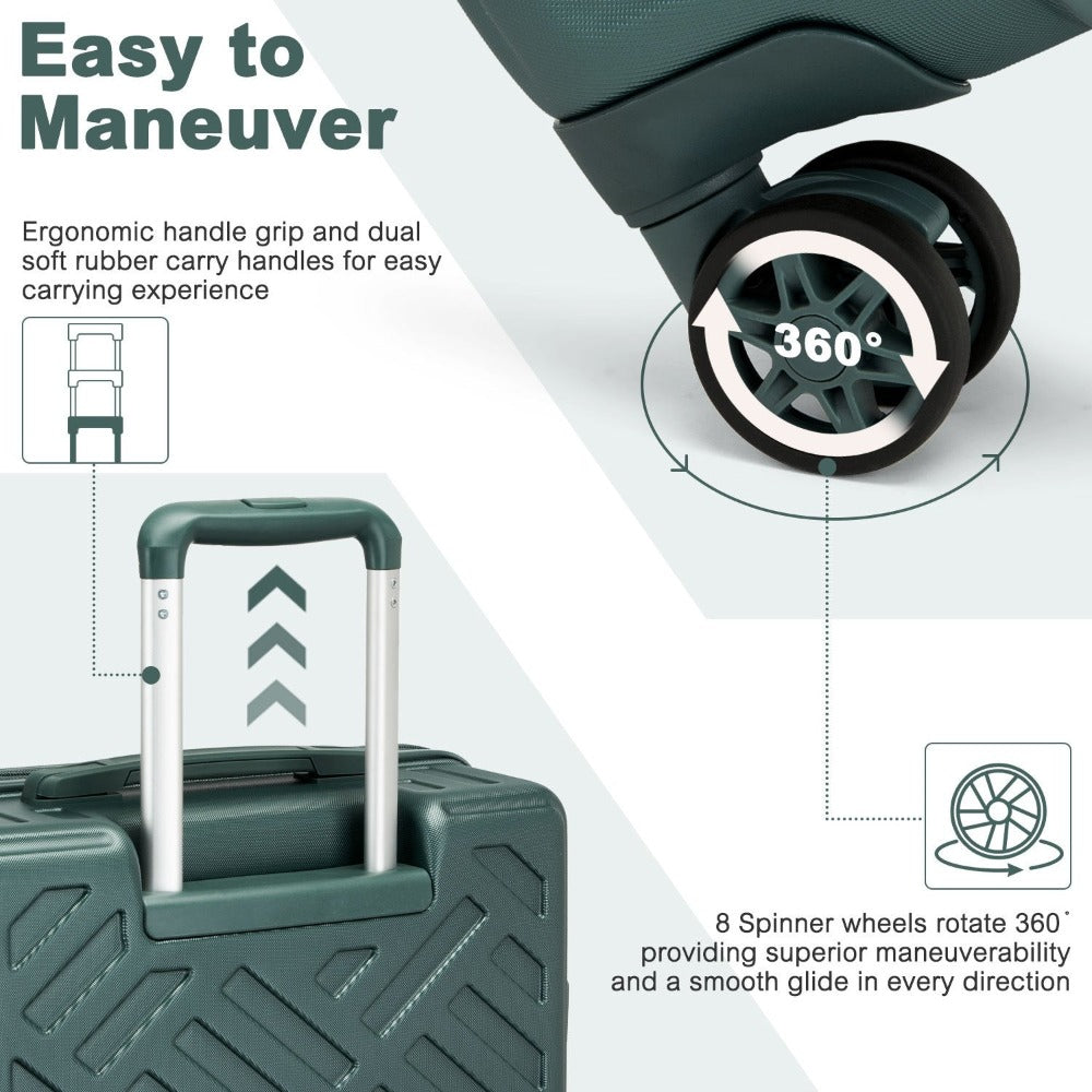1pieza de 20/24/28 pulgadas Drak Green Sleek Geometric Pattern Hard Shell ABS+PC Maleta con cerradura TSA para viajes sin esfuerzo Regreso a la escuela Regalo de vacaciones