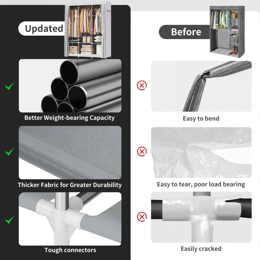 Armario Grande de Lona con Colgadores, Ideal para Almacenamiento en Dormitorio y Sala (, Gris, Marrón), Armarios Portátiles