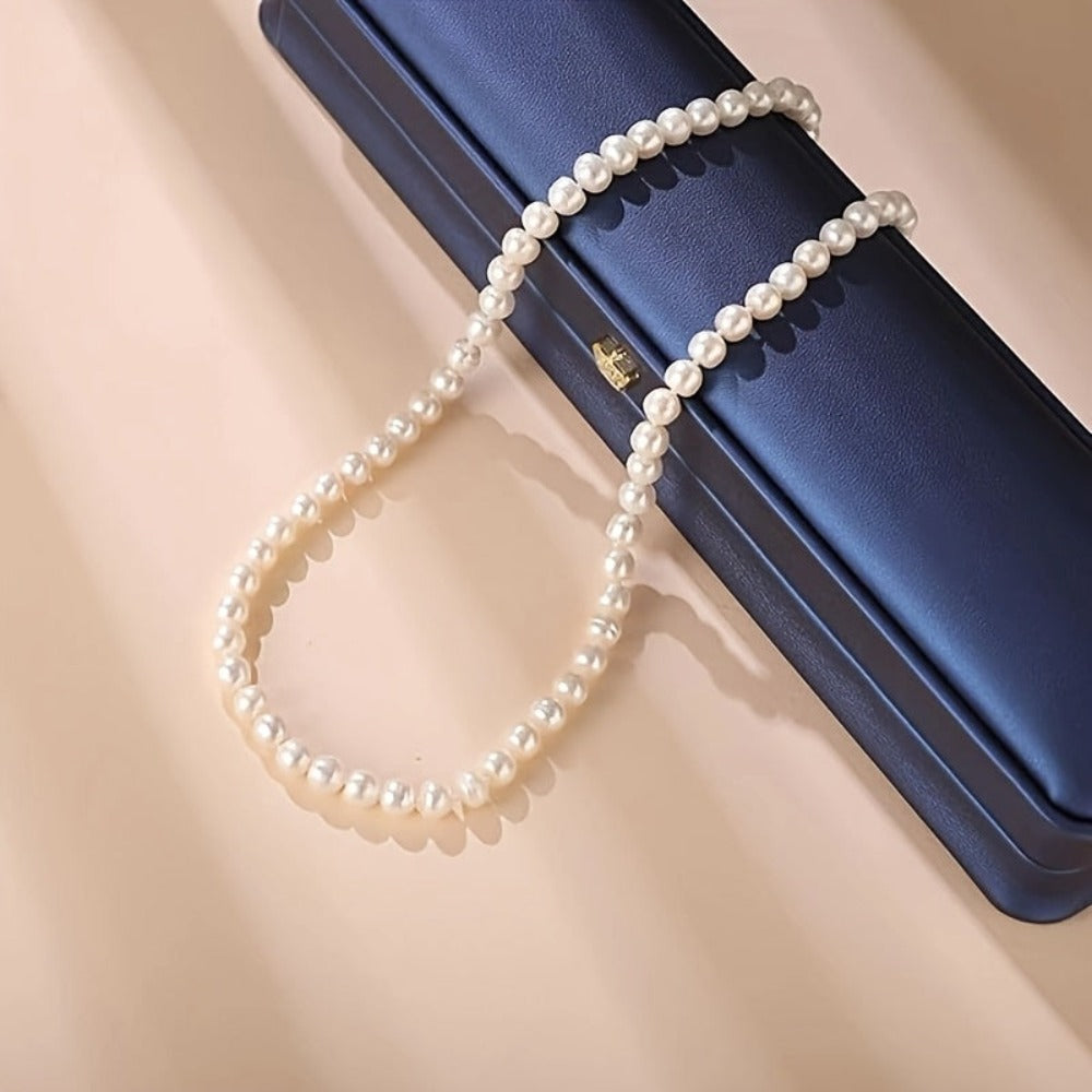 Conjunto de collar de perlas de agua dulce en plata de ley S925 | Cierre de langosta y cadena extensible | Longitud ajustable