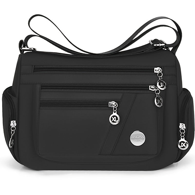 Lingzhikang Bolso Bandolera Unisex Casual - un Bolso de Hombro Espacioso con Múltiples Bolsillos y Correas Ajustables, Hecho de Forro Ligero y Duradero. La Versión Negra Presenta Detalles de Borlas