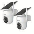 2 cámaras de seguridad solar ANRAN inalámbricas para exteriores, cámara WiFi 2.4G para seguridad del hogar con panel solar fijo, PTZ 360° para vigilancia doméstica, detección de humanos PIR, visión nocturna en color, comunicación bidireccional, color blan