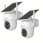 2 cámaras de seguridad solar ANRAN inalámbricas para exteriores, cámara WiFi 2.4G para seguridad del hogar con panel solar fijo, PTZ 360° para vigilancia doméstica, detección de humanos PIR, visión nocturna en color, comunicación bidireccional, color blan