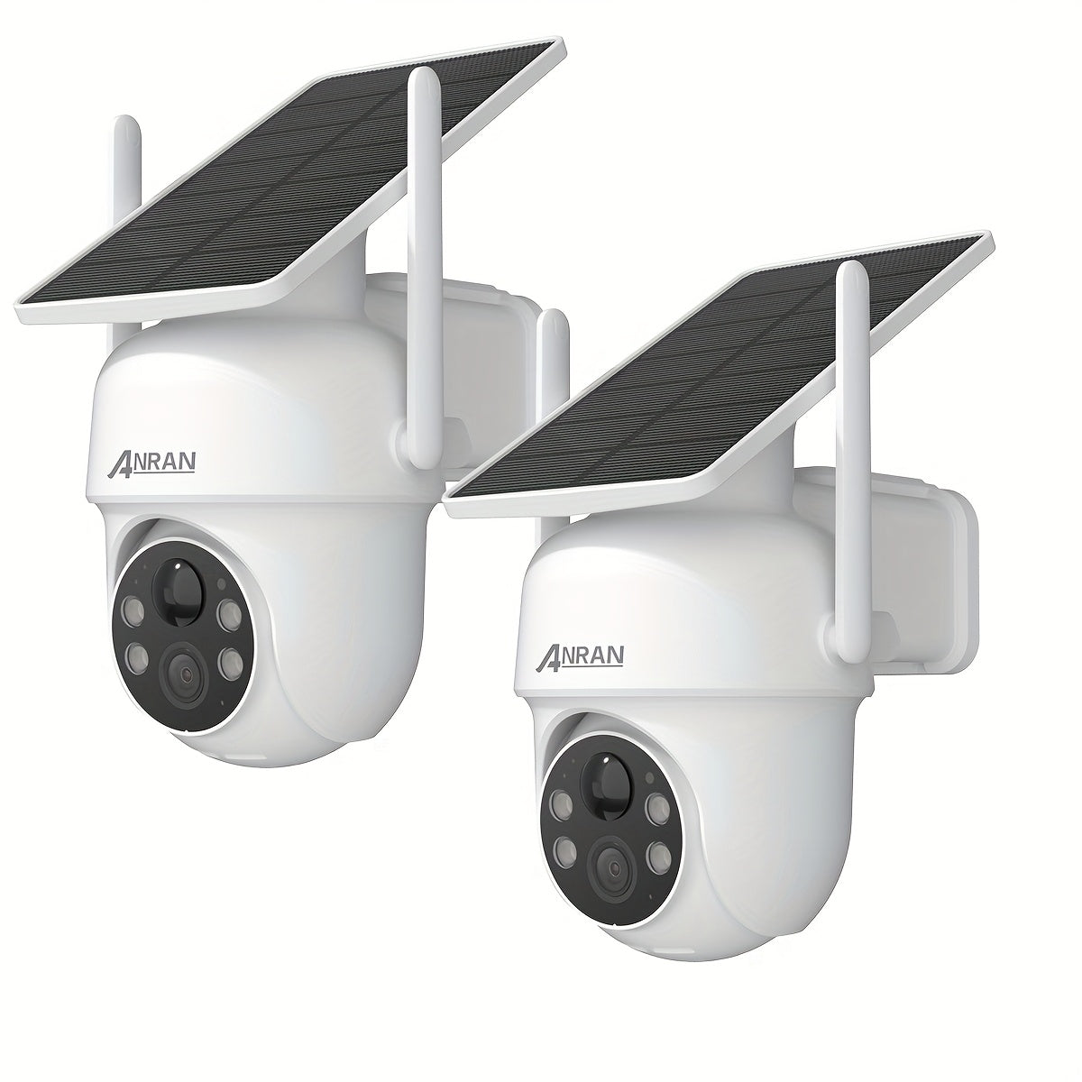 2 cámaras de seguridad solar ANRAN inalámbricas para exteriores, cámara WiFi 2.4G para seguridad del hogar con panel solar fijo, PTZ 360° para vigilancia doméstica, detección de humanos PIR, visión nocturna en color, comunicación bidireccional, color blan