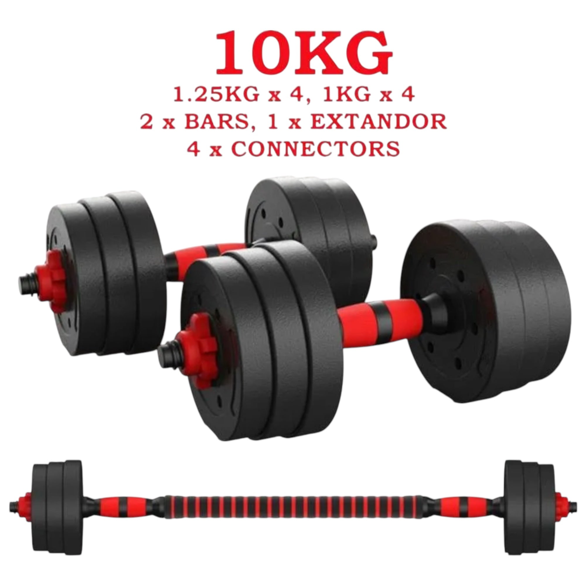 Conjunto de mancuernas ajustables 2 en 1, con barras, multifuncionales 10KG-15KG-20KG-30KG. Conjunto de pesas con conexión de barra combinable libremente, 10/15KG/20KG/30KG... Ajustable, mancuernas cortas y largas, cierres en forma de estrella y tubo de c