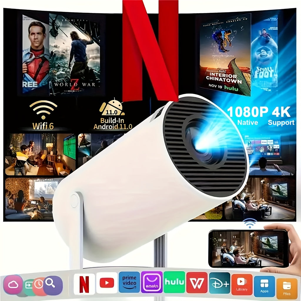 Proyector | Mini Proyector con Wifi y BT, Soporte Full HD Local 1080P a 4K, Proyector Portátil, Soporte Giratorio de 210 Grados, Corrección