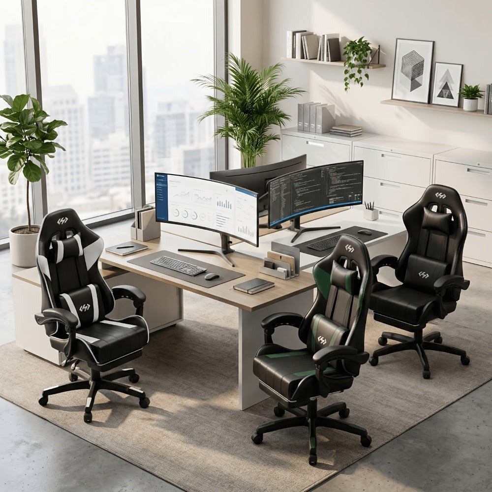Silla de Juegos Furnishia con Reposapiés, Silla de Computadora Ajustable en Altura con Soporte Lumbar y Reposacabezas para Adultos, Silla de Oficina Giratoria 360 Grados para Oficina, Dormitorio, Estación de Trabajo Robusta
