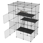 Cerradura Metálica Negra para Exteriores para Conejos, con Puerta y Adecuada para Animales Pequeños como Cobayas y Cachorros, Medidas 146X110X74 Cm (4 Columnas y 3 Capas)