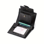 Cartera de Cuero Auténtico de Tres Solapas para Hombre con Protección RFID - Incluye 16 Ranuras para Tarjetas, un Monedero y un Portapasaporte