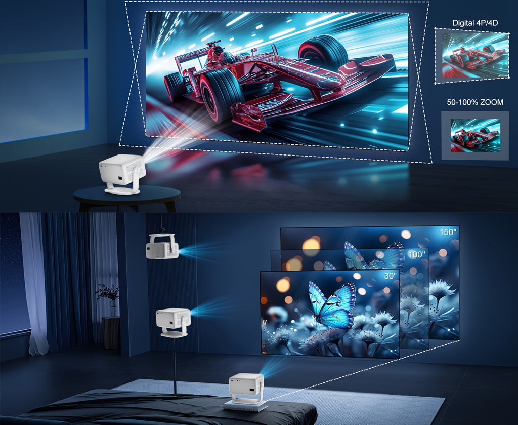Proyector | Proyector Inteligente Local Android 14 con Soporte 4K 1080P, Wifi6 y BT 5.2, Proyectores de Interior con Enfoque Automático