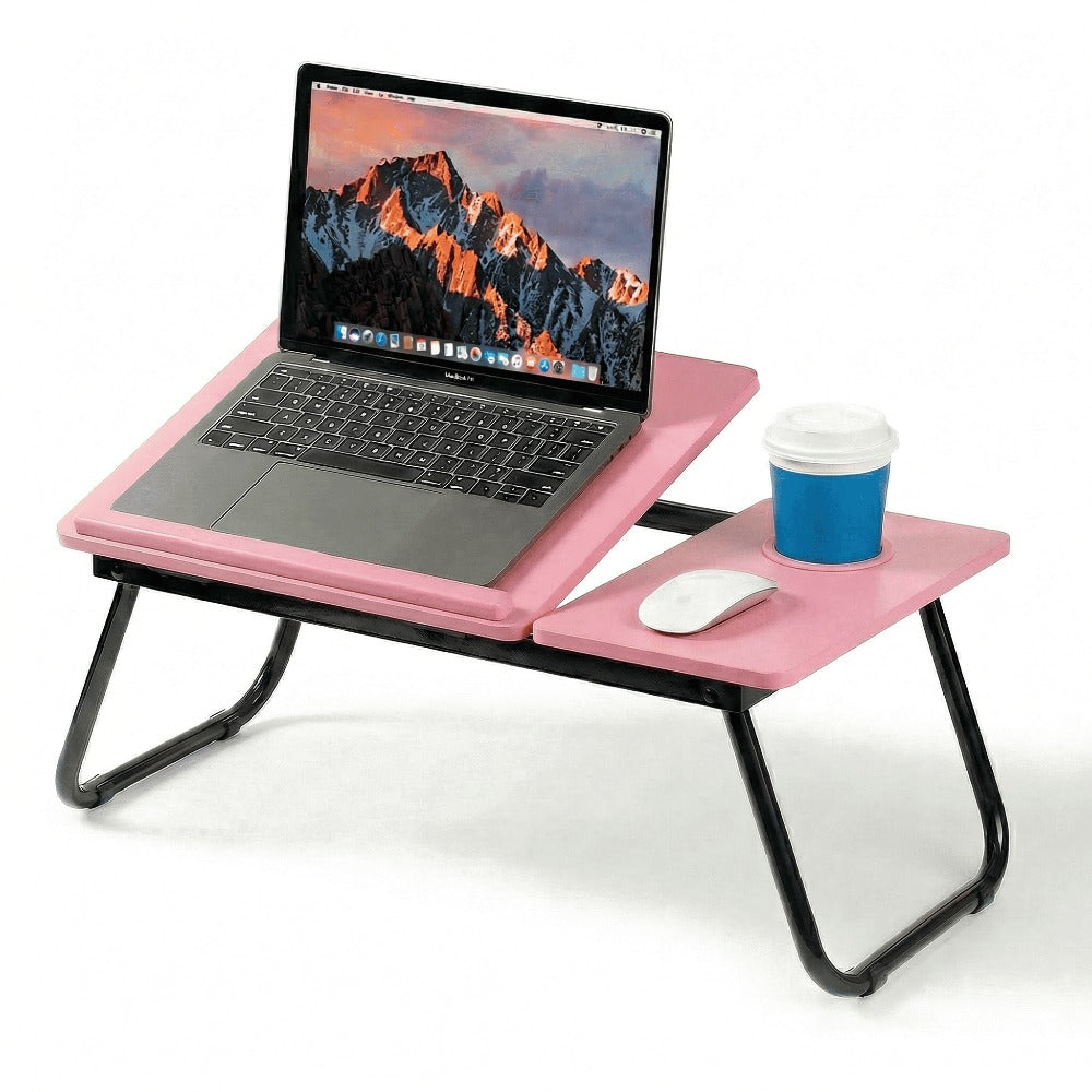 Mesa plegable para cama y sofá con altura ajustable de 5 niveles, bandeja con superficie ajustable y portavasos, mesa pequeña multifunción para ordenador, libros, trabajo y estudio en casa (56x32x25cm)