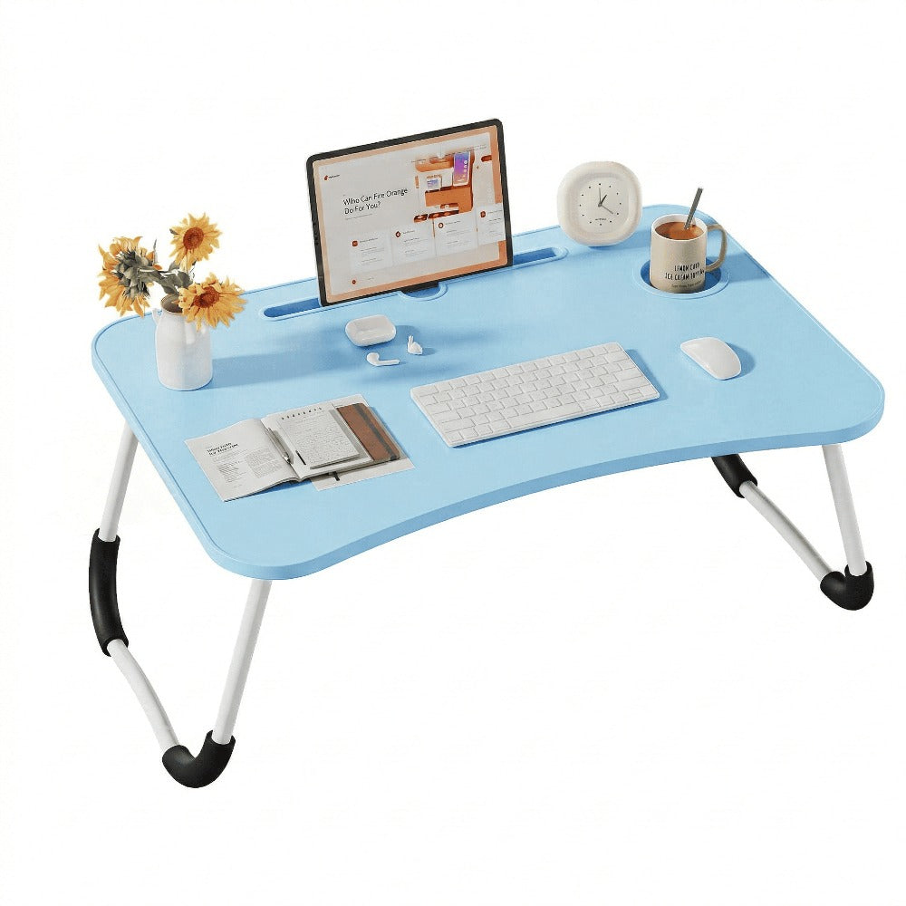 Mesa plegable multifunción para cama y sofá con portavasos, 60×40×28 cm, mesa auxiliar con atril para leer en la cama, bandeja multifunción para ordenador, libros, trabajo y estudio en casa (con cajón / sin cajón)