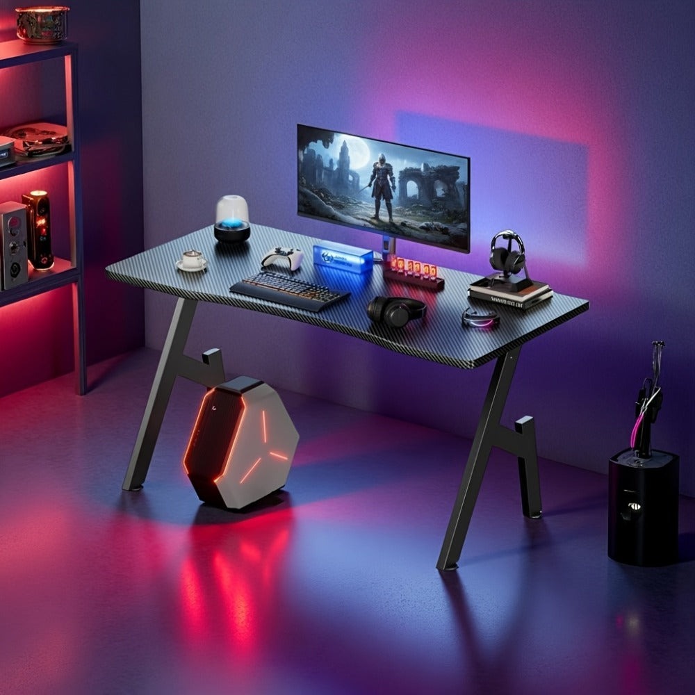 Mesa de trabajo para oficina, estaciones de trabajo para ordenador, escritorio de juego para ordenador en forma de A, estaciones de trabajo para escritorio de oficina con superficie de fibra de carbono, mesa de PC resistente para juegos y oficina, negro,