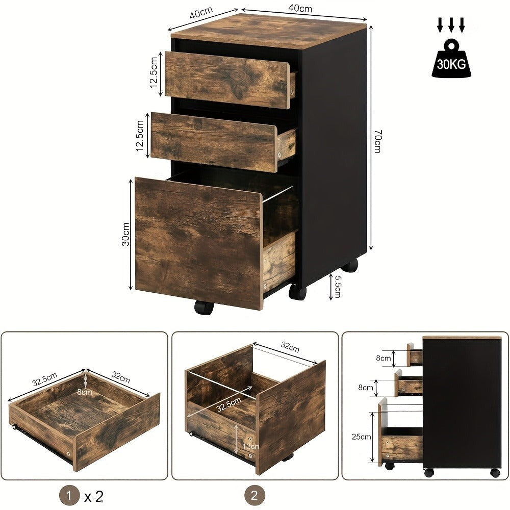 1pc Gabinete de Almacenamiento para Oficina con 3 Cajones, Gabinete de Oficina, Gabinete para Carpetas, Gabinete de Oficina con Ruedas, Contenedor Rodante con 3 Cajones, 40X70X40 Cm