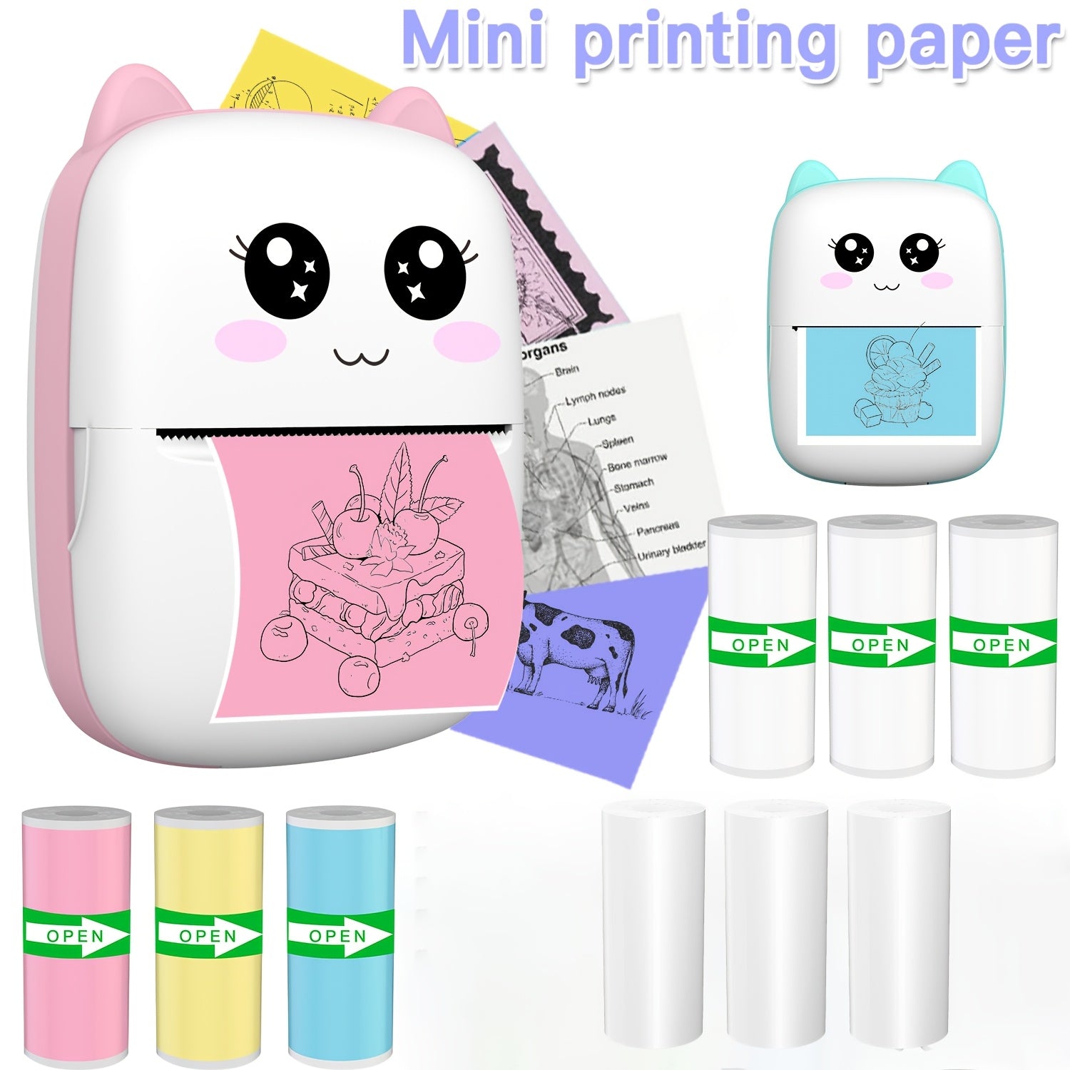 Impresora de etiquetas | Impresora térmica de etiquetas instantánea con 9 rollos de diferentes tipos de papel de impresión, compatible con iOS y