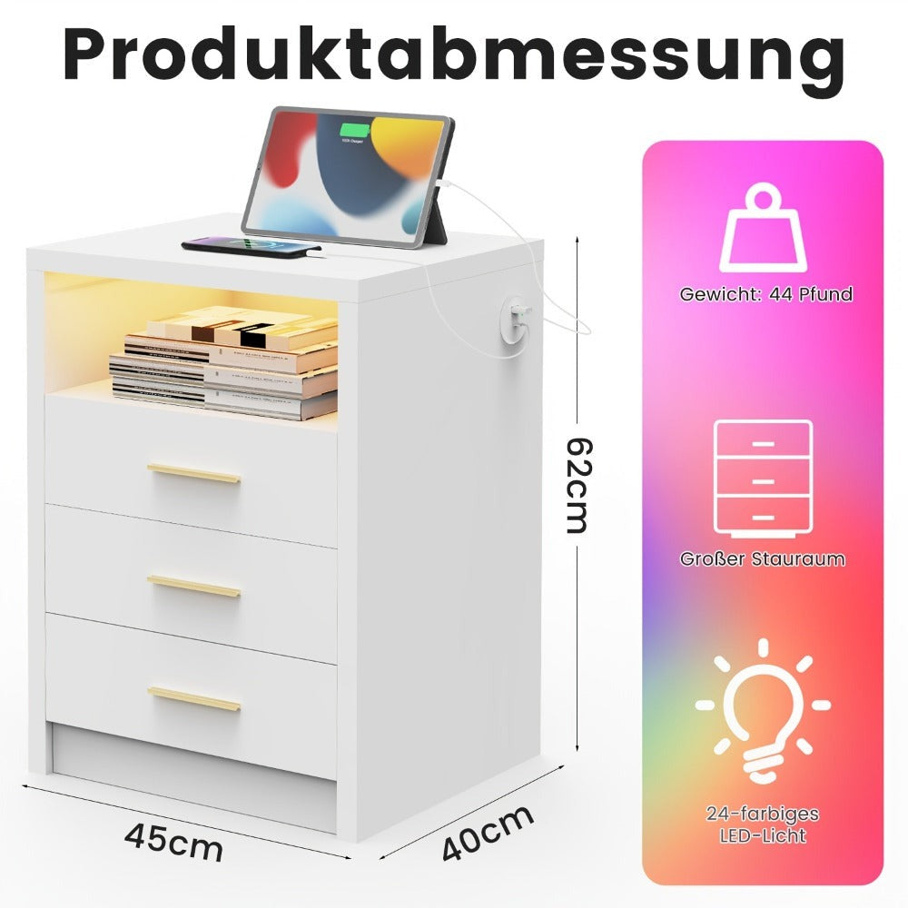 Mesita de noche, cómoda, escritorio de noche con 2/3 cajones de gran capacidad para dormitorio, sala de estar, blanco/negro