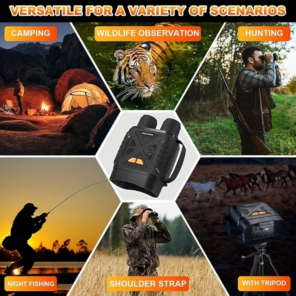 Binoculares de Visión Nocturna - Cámara con Zoom Digital 10X, Alcance de 800m, USB/Recargable, Pantalla Grande de 2.8", Binoculares HD Profesionales de Viaje de Aventura, Binoculares Portátiles Ligeros de Mano para Adultos - Ideales para Caza, Camping y V