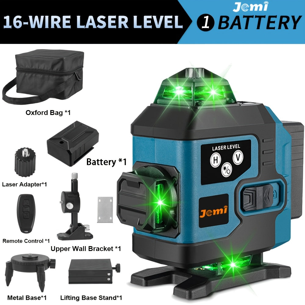 Nivel láser | Nivel Láser de 16 Líneas Jemi Tool 360 Autonivelante, Tamaño de Bolsillo 4X360 Línea Cruzada Verde, Herramienta de Nivel Láser para