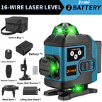 Nivel láser | Nivel Láser de 16 Líneas Jemi Tool 360 Autonivelante, Tamaño de Bolsillo 4X360 Línea Cruzada Verde, Herramienta de Nivel Láser para