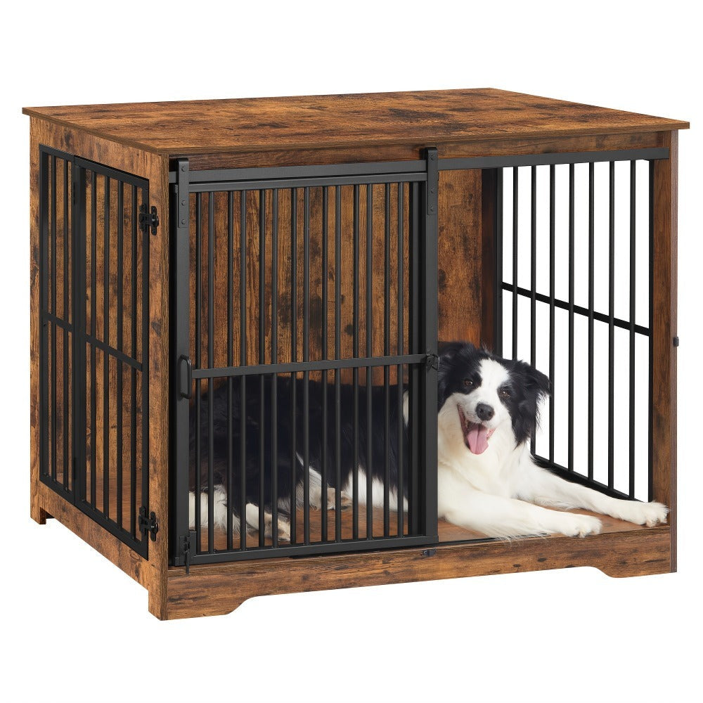 Jaula para Perros de Mueble, 110 cm, 2 Puertas, Jaula Moderna para Interiores, Adecuada para Perros Pequeños/Medianos/Grandes de hasta 100 kg, Mesa Lateral, Puertas Corredizas Reforzadas, 65 × 110 × 81 cm, Marrón Vintage