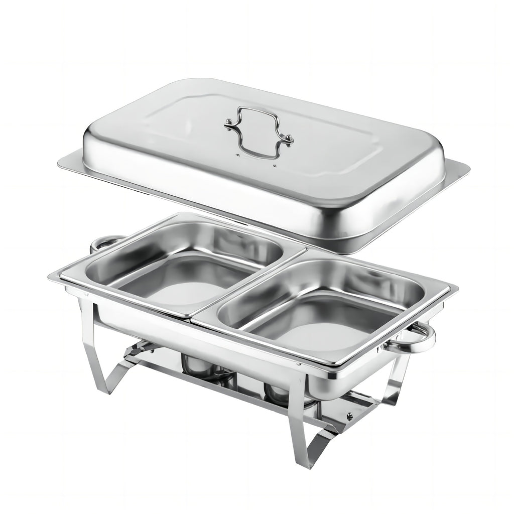 Juego de calentador de alimentos de acero inoxidable, plateado - Incluye tapa aislada, bandeja de agua, bandeja para alimentos, marco, rejilla de combustible - Adecuado para uso comercial y doméstico, utensilios de bufé con tapa cuadrada de acero inoxidab