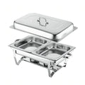 Juego de calentador de alimentos de acero inoxidable, plateado - Incluye tapa aislada, bandeja de agua, bandeja para alimentos, marco, rejilla de combustible - Adecuado para uso comercial y doméstico, utensilios de bufé con tapa cuadrada de acero inoxidab