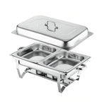 Juego de calentador de alimentos de acero inoxidable, plateado - Incluye tapa aislada, bandeja de agua, bandeja para alimentos, marco, rejilla de combustible - Adecuado para uso comercial y doméstico, utensilios de bufé con tapa cuadrada de acero inoxidab