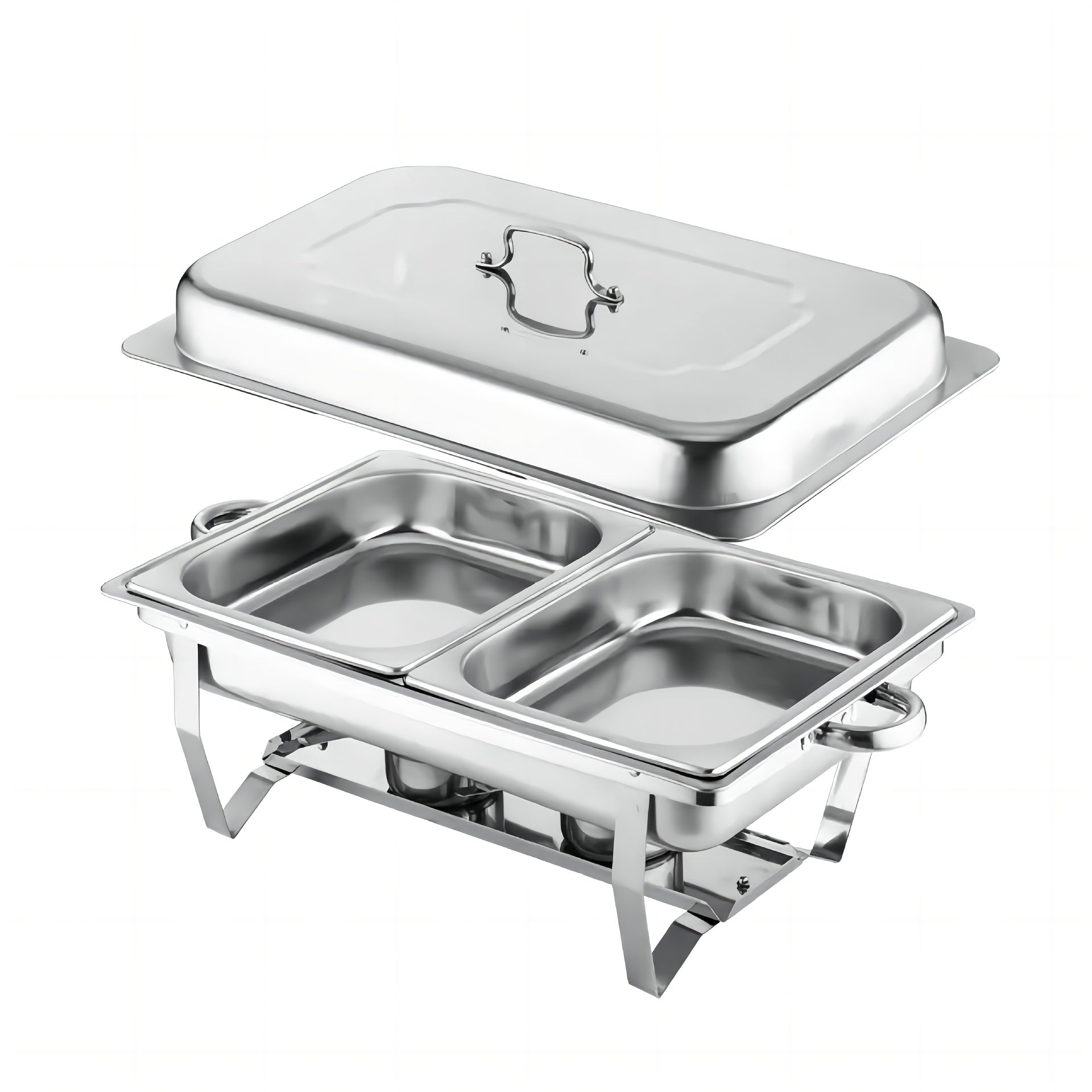 Juego de calentador de alimentos de acero inoxidable, plateado - Incluye tapa aislada, bandeja de agua, bandeja para alimentos, marco, rejilla de combustible - Adecuado para uso comercial y doméstico, utensilios de bufé con tapa cuadrada de acero inoxidab