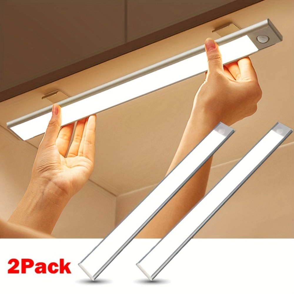 Luces LED para bajo mueble Setonr con carcasa de aleación de aluminio, luz con sensor de movimiento a pilas recargables para uso en interiores, luces magnéticas regulables para armario, iluminación inalámbrica para bajo mostrador para cocina, escaleras, d