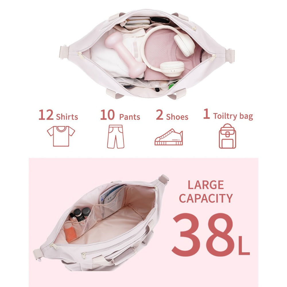 Bolso Duffel de Viaje Espacioso de 38L para Mujer | Bolso Deportivo de Fin de Semana para Gimnasio con Sección para Zapatos y Bolsillo | Elegante Bolso de Transporte para Requerimientos de Entrenamiento (Disponible en 4 Colores)