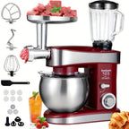 Batidora de pie 6 en 1, 1200W de 6 velocidades con botón de pulsos, accesorios con tazón de acero inoxidable de 6L, mezcladora eléctrica vertical, gancho para masa, batidor de huevos, espátula, accesorios para exprimidor, accesorios para picadora de carne