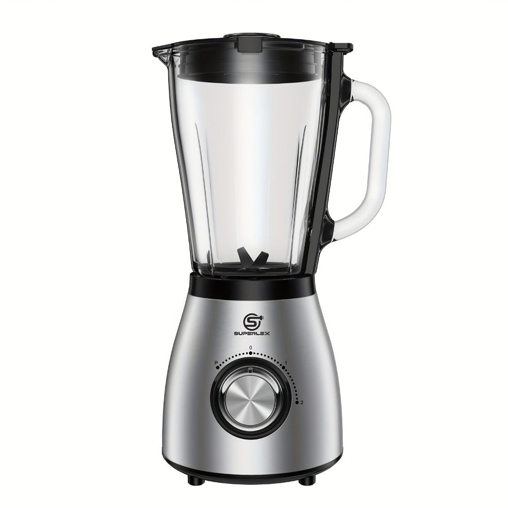 SUPERLEX Profi-Mixer 800W con Recipiente de Vidrio de 1.5L, Cuchillas de Acero Inoxidable 4 Plegables (SUS301), 2 Velocidades + Función de Pulso, Triturador de Hielo, Doble Seguridad - Batidora de Alto Rendimiento para Batidos y Hielo