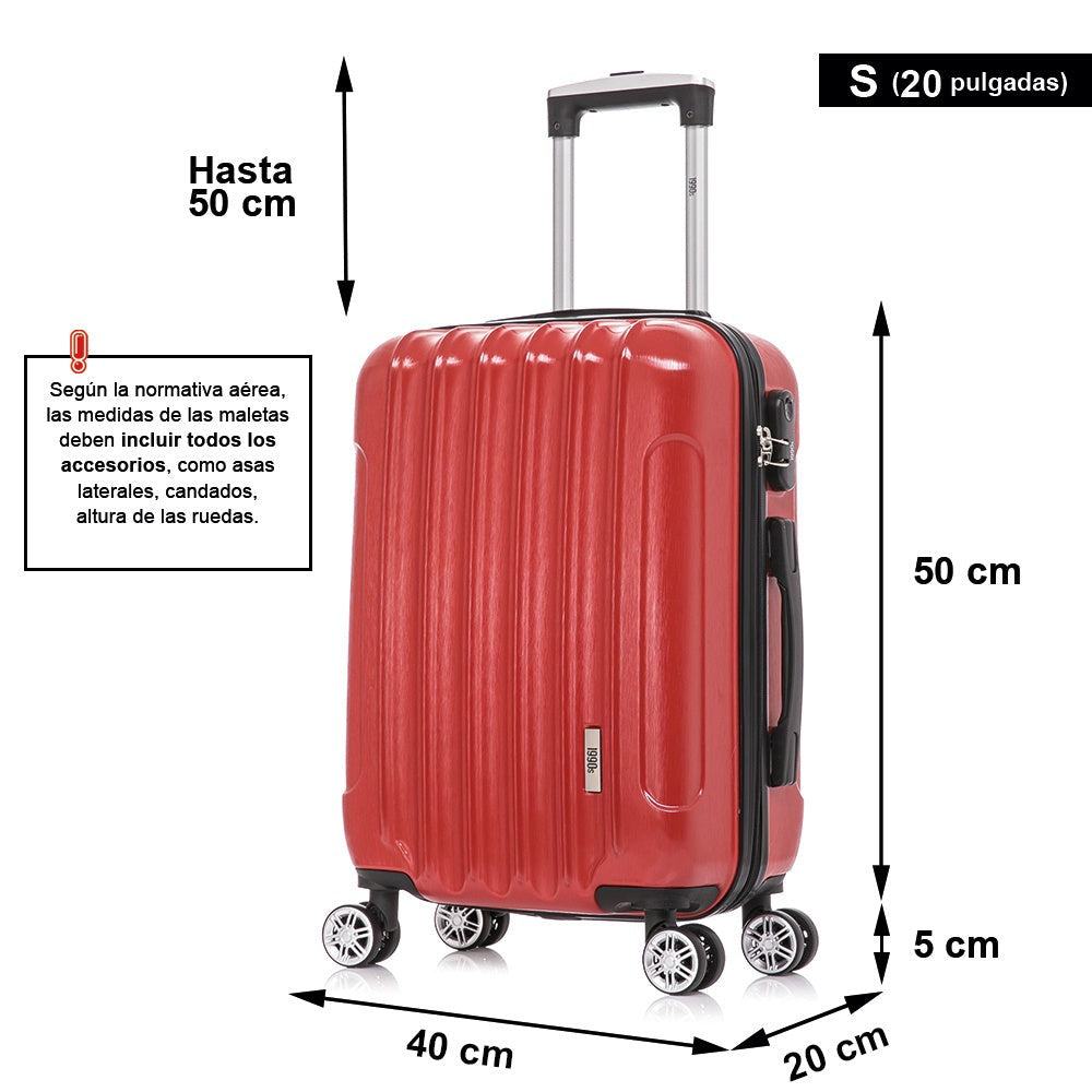 Maleta de Cabina Policarbonato 55x40x20cm (40L) - 20 Pulgadas - Negro/Azul/Amarillo/Rojo/AzulMarino/Plaeada/RosaDorada/Menta