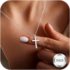 Collar de Cruz para Mujer, Plata 925, Colgante de Cruz Bañado en Oro de 18K con Cadena de 40+5 cm, Dorado/Blanco, Don Espiritual,Regalo Para Ella,Colgante Elegante,Artesanía Fina,Accesorio de Moda,Compradores con Estilo