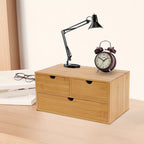 Organizador de escritorio de bambú, caja de organización de almacenamiento de mesa, almacenamiento de escritorio para clasificar y almacenar sellos, notas adhesivas, tijeras, facturas, bolígrafos, lápices, etc. (2 cajones superiores, 1 cajón inferior)