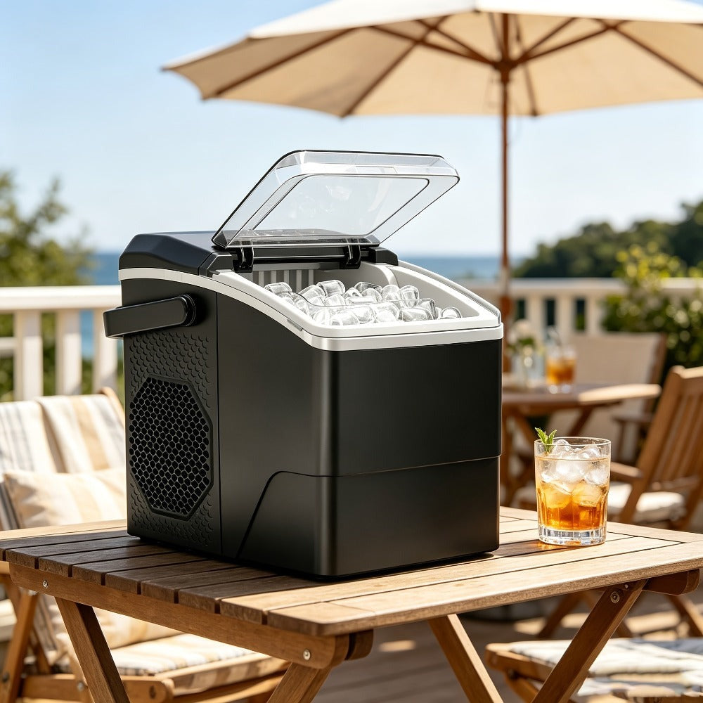 Fabricante de hielo comercial de doble uso con diseño de tapa transparente, refrigeración eficiente, duradero, ideal para restaurantes y bares, perfecto para cocinas de oficina