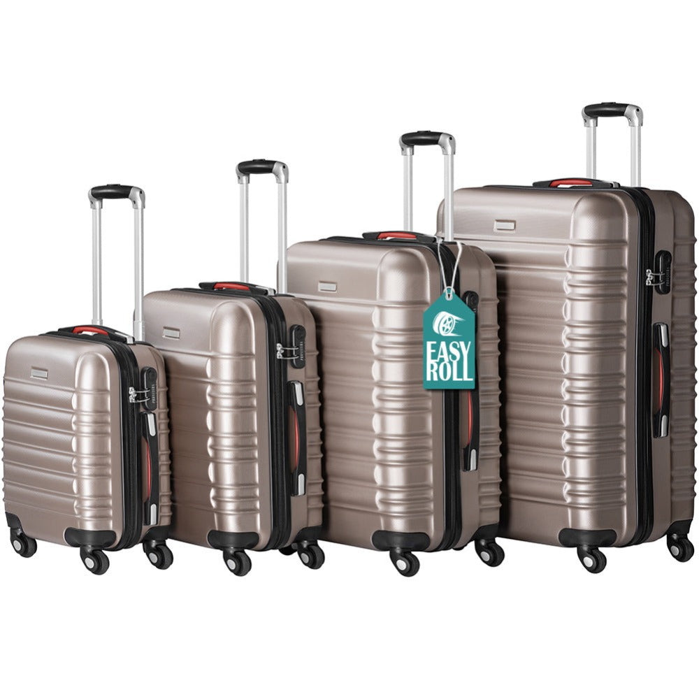 Conjunto PROVITERA de 4 Maletas Rígidas de ABS, Maleta Rígida S-M-L-XL con Asa Telescópica de Gel y 4 Ruedas de Rodadura Fácil, Trolley Ligero y Resistente al Viaje, Equipaje de Mano con Cerradura de Código, Mangos de Gel Ergonómicos, Ruedas Giratorias de
