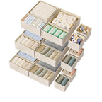 Paquete de 18/24 Organizadores Plegables para Cajones con Tela Profunda y Cierre en Zip - Beige, Contenedores Multicompartimento Resistentes Para Ropa, Calcetines, Pañales, Toallas, Sostenes & Ordenación del Vestidor o Guardería - Cubículos Ahorradores de