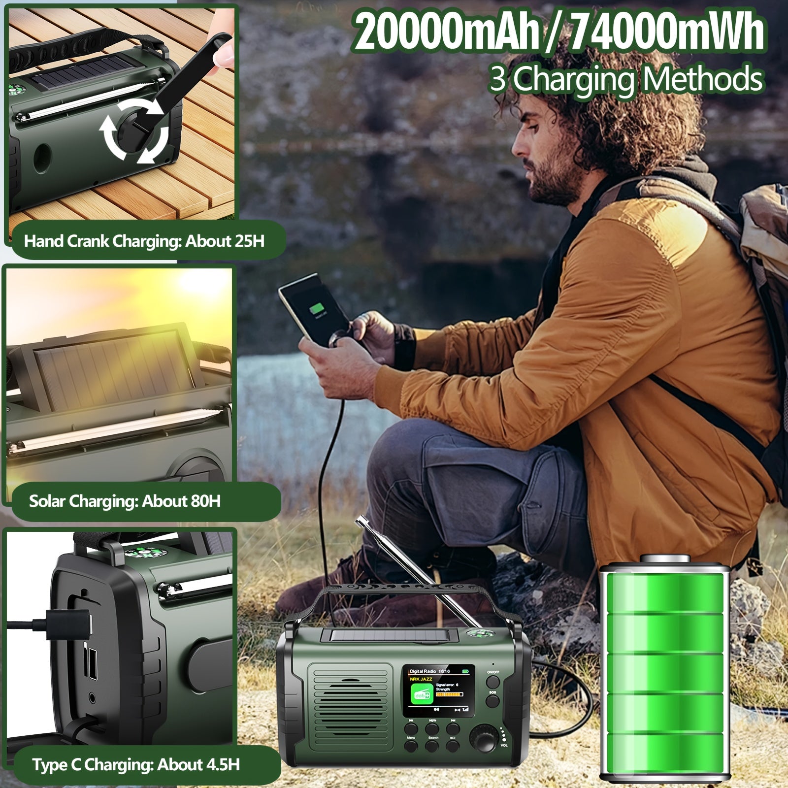 Radio de emergencia portátil | Camping supervivencia y cortes de energía