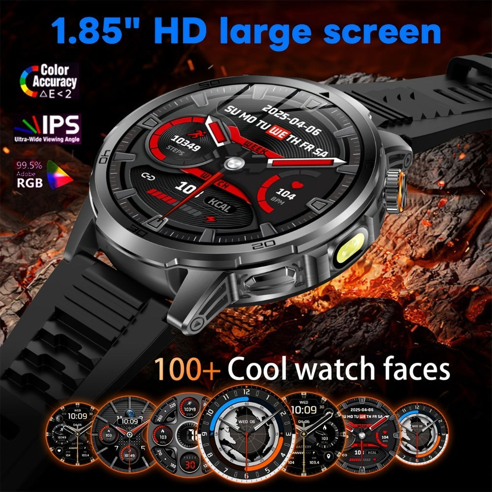 Reloj Inteligente LIGE para Hombres con Llamadas, Batería de 1000mAh/Linterna/Dos Cables de Carga, Pantalla HD Grande de 1.85 Pulgadas, Reloj de Fitness con 100+ Modos Deportivos, Monitor de Sueño IPX8 para Android e IOS
