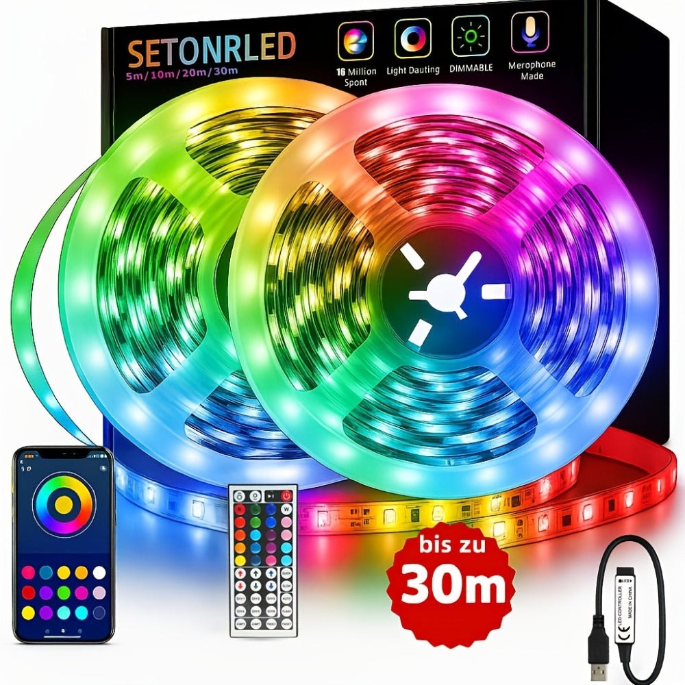 Tiras de luces LED inteligentes para dormitorio 5m, RGB con control remoto aplicación