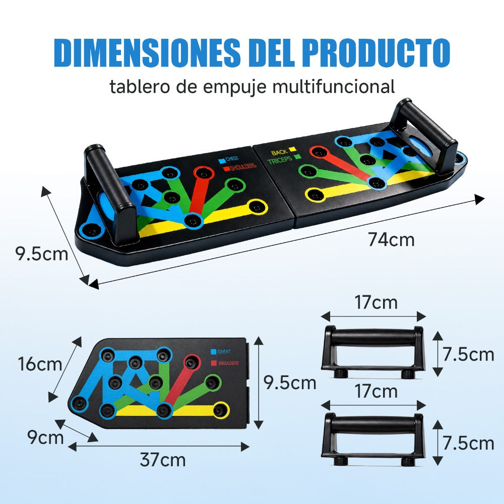 Tabla de flexiones multifuncional plegable，Entrenador de flexiones multifuncional plegable y portátil con asas antideslizantes y 2 bandas de resistencia. Diseño antideslizante, desmontable y fácil de guardar.barra de empuje para gimnasio en casa, manija d